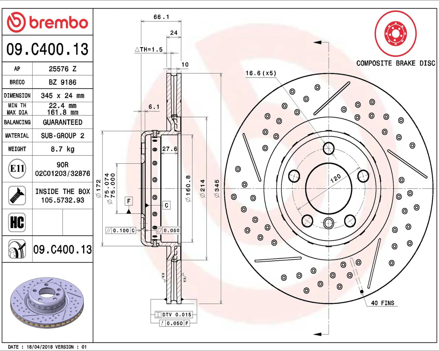 Brembo Brake Disc 09.C400.13